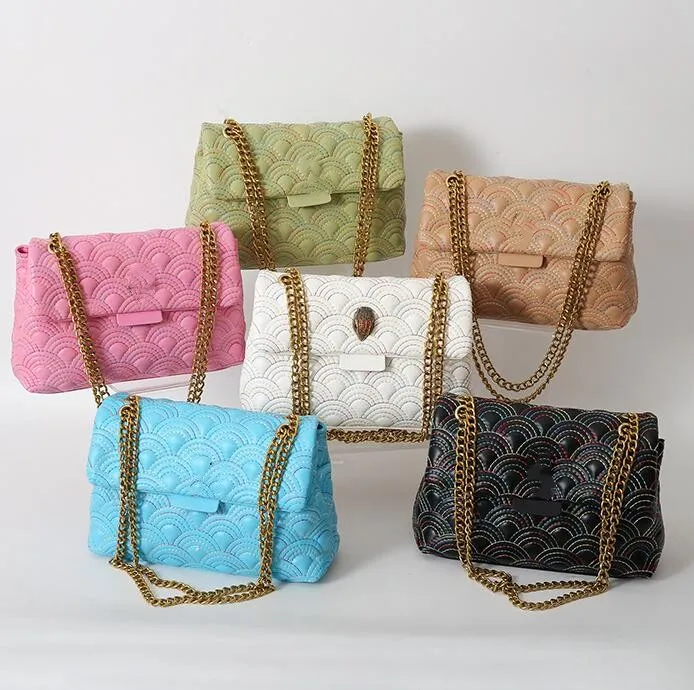 Kurt Geiger Bag Women Leather Small Clamshell Handbag Kensington Gold Chain Based Crossbody Bag Cross Body Messenger Bag Wallet
