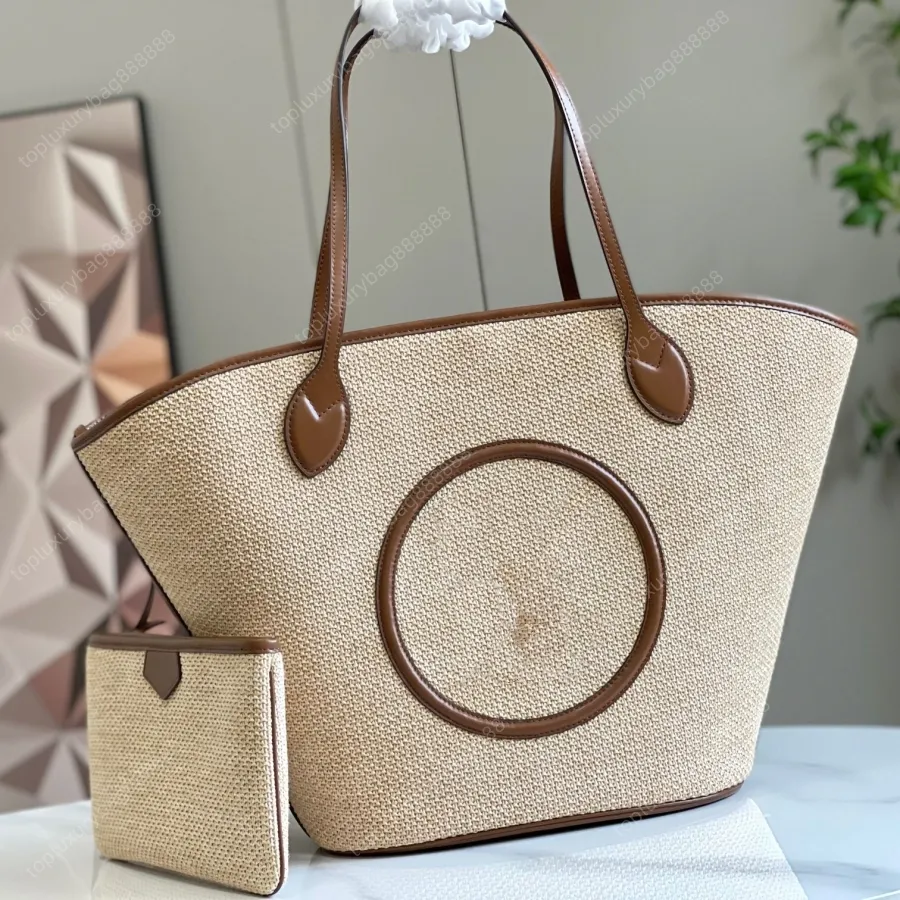 10A high quality designer straw bag luxury shoulder bag straw tote designer women's bag Shopping Bag 35CM woven bag Fashion beach bag Brown large bag Gift box packaging