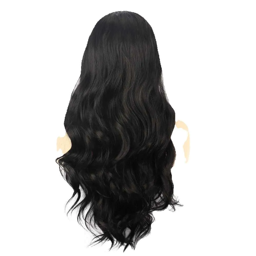 Peruca feminina 13 4 renda frontal dividida grande ondulado longo cabelo encaracolado perucas pretas fibra química cobertura de cabeça completa gg