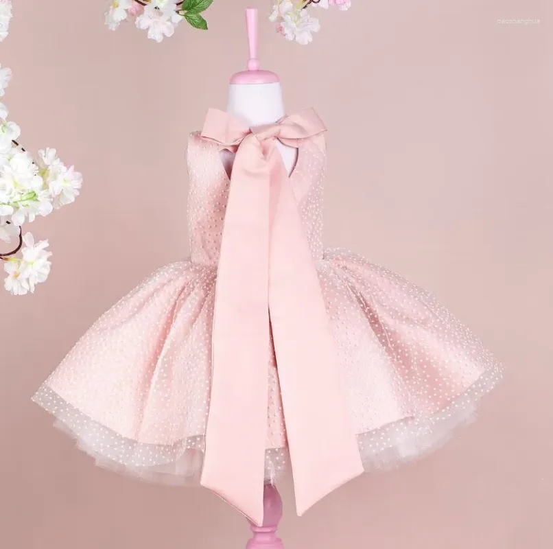 Платья для девочек, розовое платье без рукавов с большой лентой для маленьких девочек, праздничное платье на день рождения, короткое платье принцессы Лолиты, одежда с пышным мячом