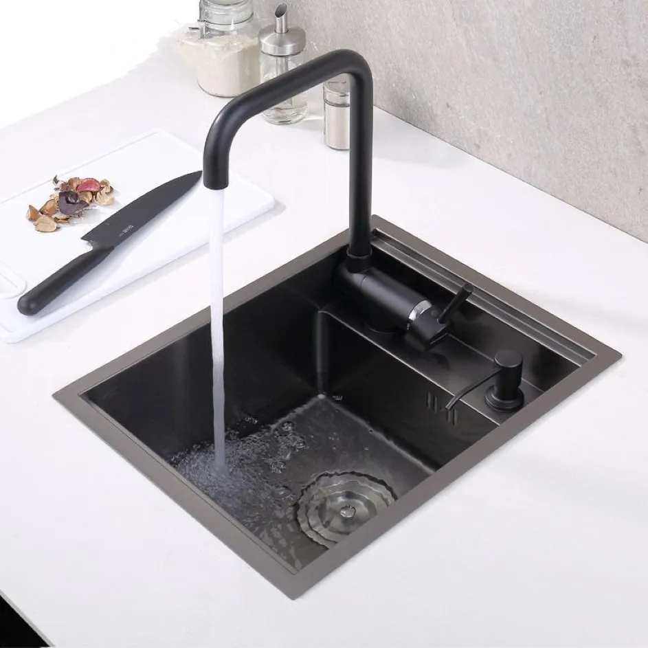 black Hidden Kitchen sink Single bowl Bar Small Size sink Stainless Steel Balcony sinks Concealed black kitchen sink Bar256m