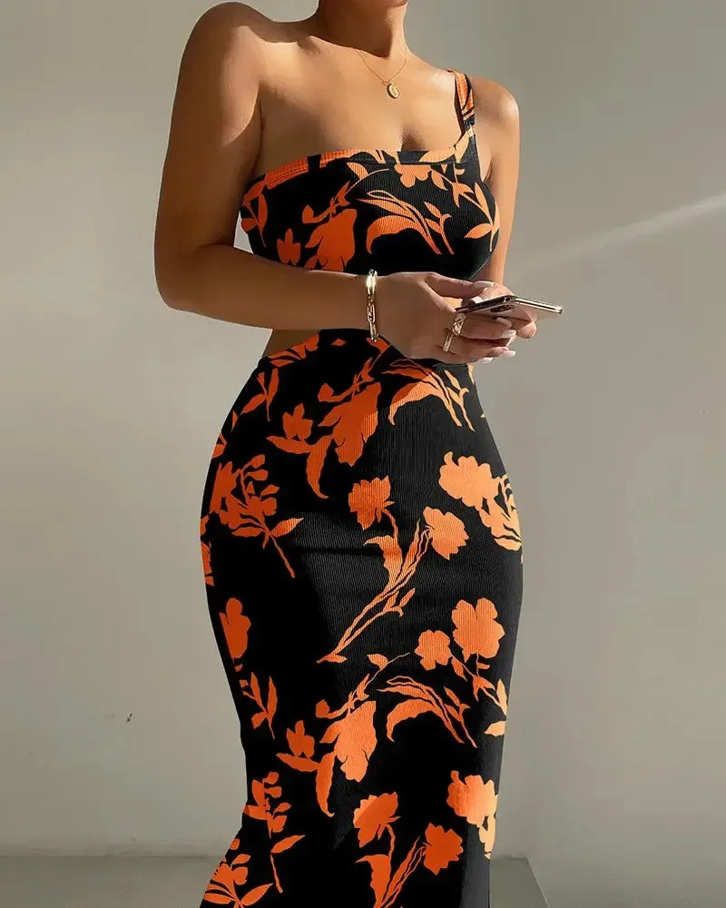 orange and black bodycon dress Contour Line Bodycon Dress