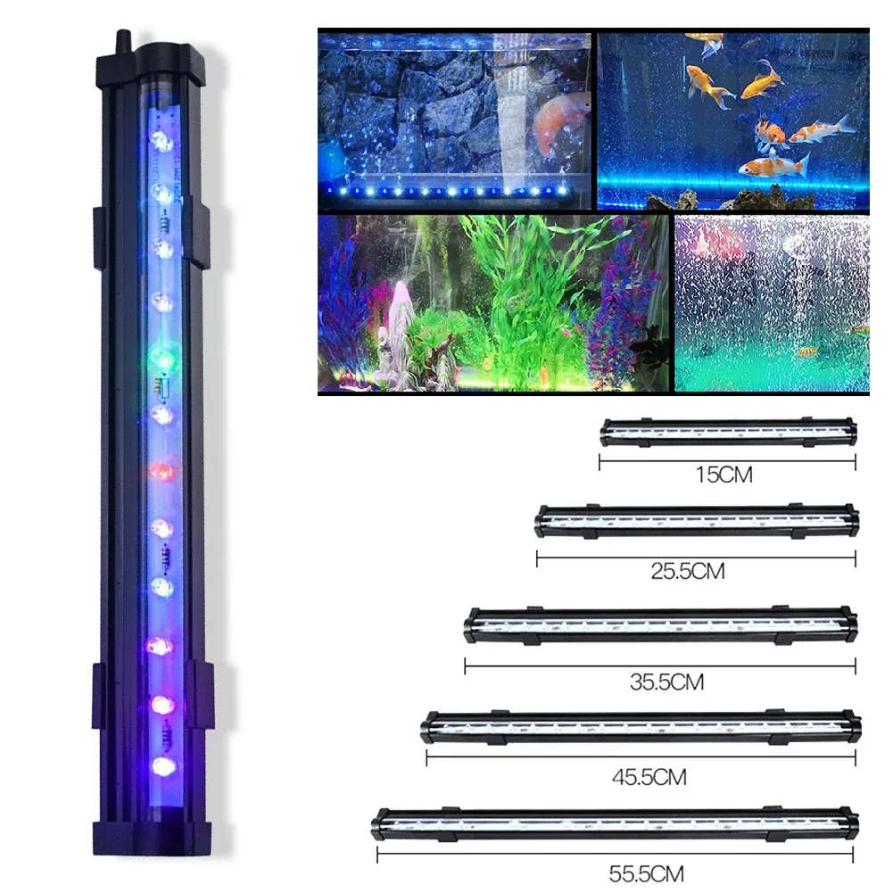 Lightings 1555.5cm LED Aquarium Light 5050 GRB Fish Tank Submersible Light Aquatic Air Bubble Oxygenation Lamp EU US Plug Fish Tank Light