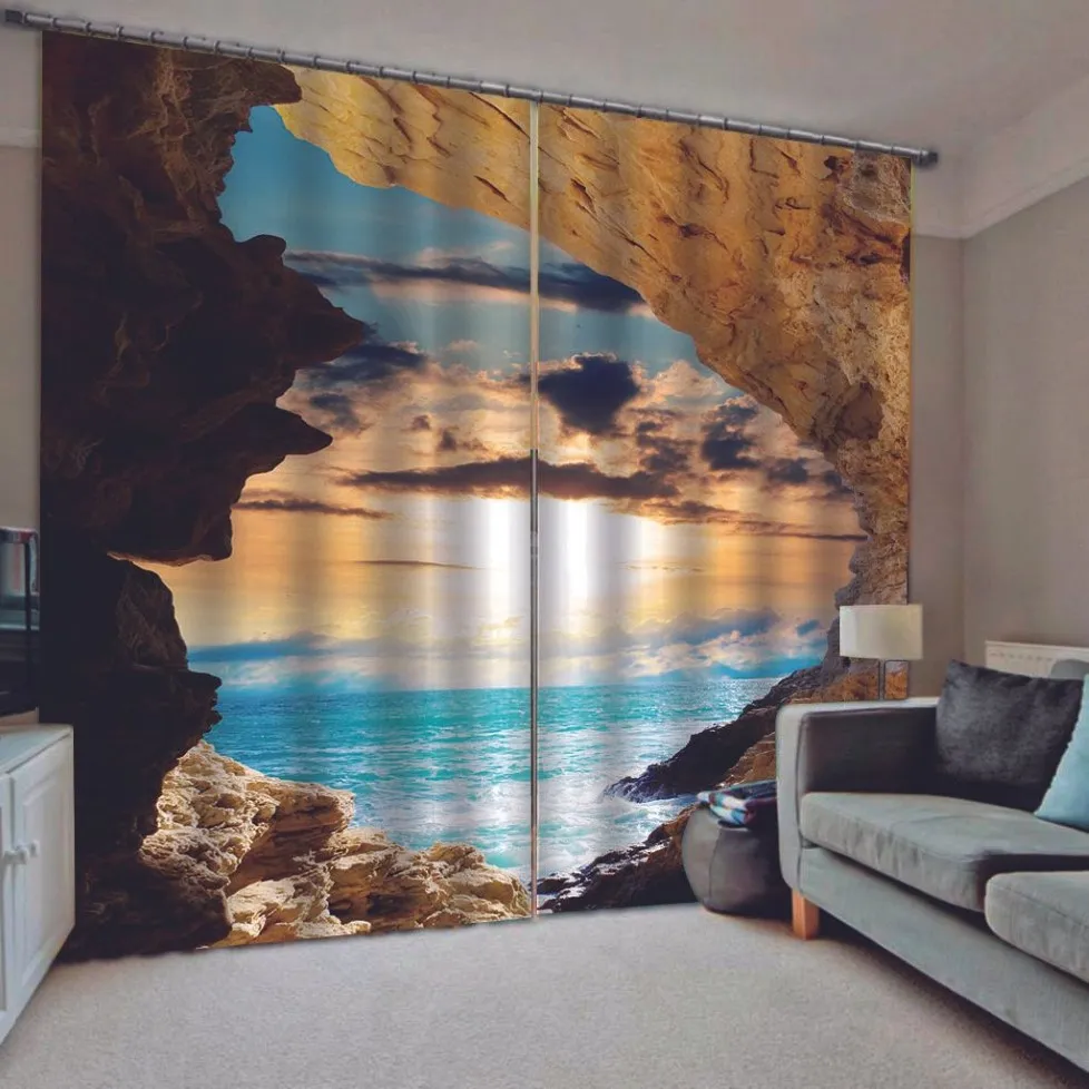 Custom any size po lake Scenic cave curtains 3d curtains new window balcony thickened windshield blackout curtains330f