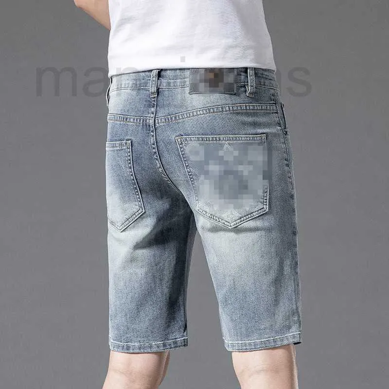 Mäns jeans designer sommar tunt kvarter denim mens high-end pants smal passande stretch grå märke mens ungdom byxor 89b3