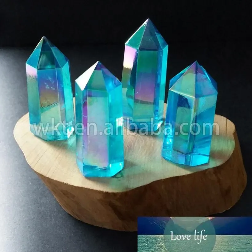 WT-G126 Aqua Aura Quartz Crystal Wand Aqua Aura Wand Point Crystal Point Healing Blue Quartz3269