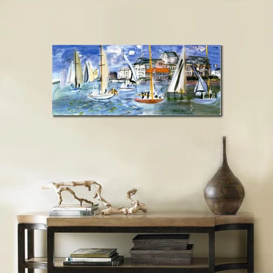 Boot schilderijen Raoul Dufy Regates Dans Le Port De Trouville grote zeegezichten moderne kunst op canvas hoge kwaliteit handgeschilderde Gift243B