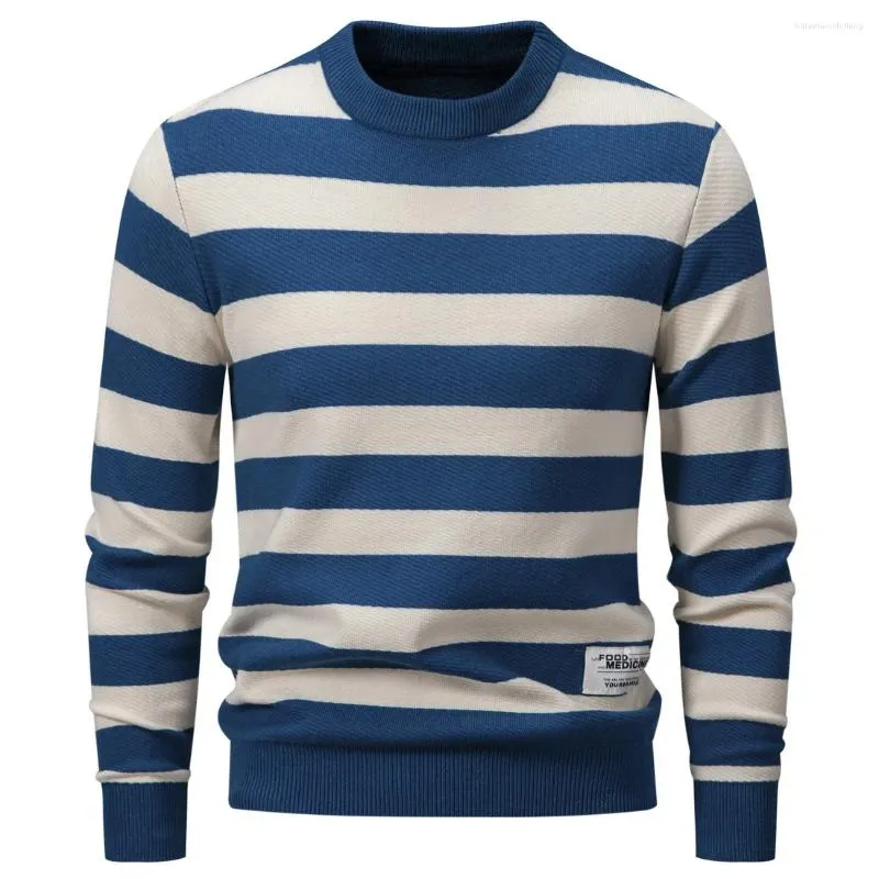 Men's Sweaters 2024 Pullover Autumn/Winter Wool Round Neck Slim Fit Sweater Casual Stripe Versatile Warm Knit Grey Green