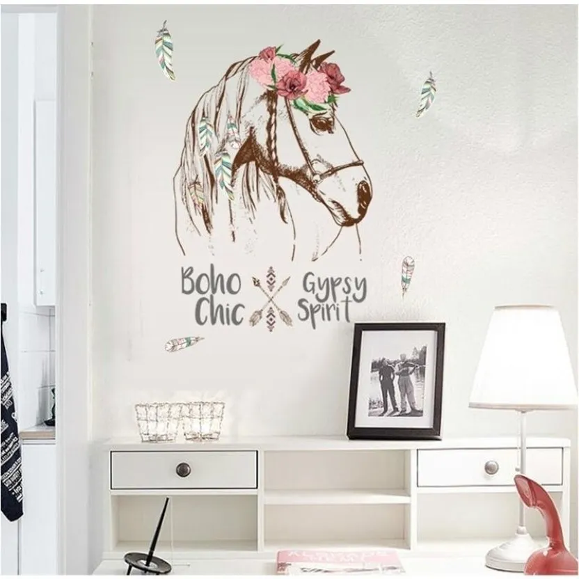 Pegatina de pared con personalidad de cabeza de caballo, Mural extraíble, decoración de habitación DIY, calcomanías de pared del dormitorio SK7092 201130272I