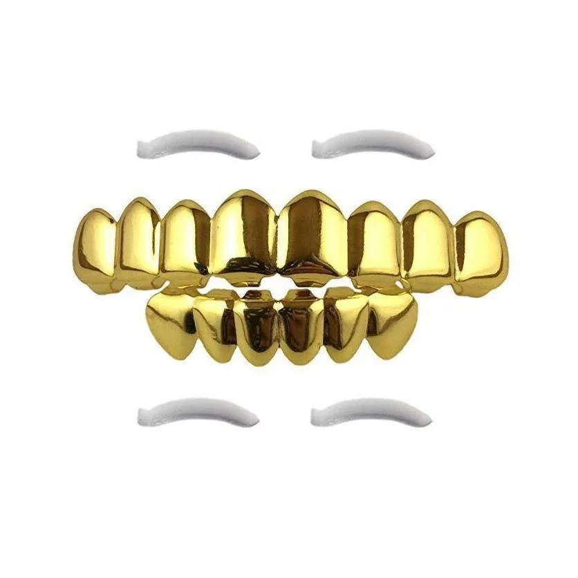 Grillz, Стоматологические грили Хэллоуин Black Sier Gold Iced Out Cz Рот Зубы Grillz Caps Top Bottom Grill Set Мужчины Женщины Вампирские грили Roc Otm6R