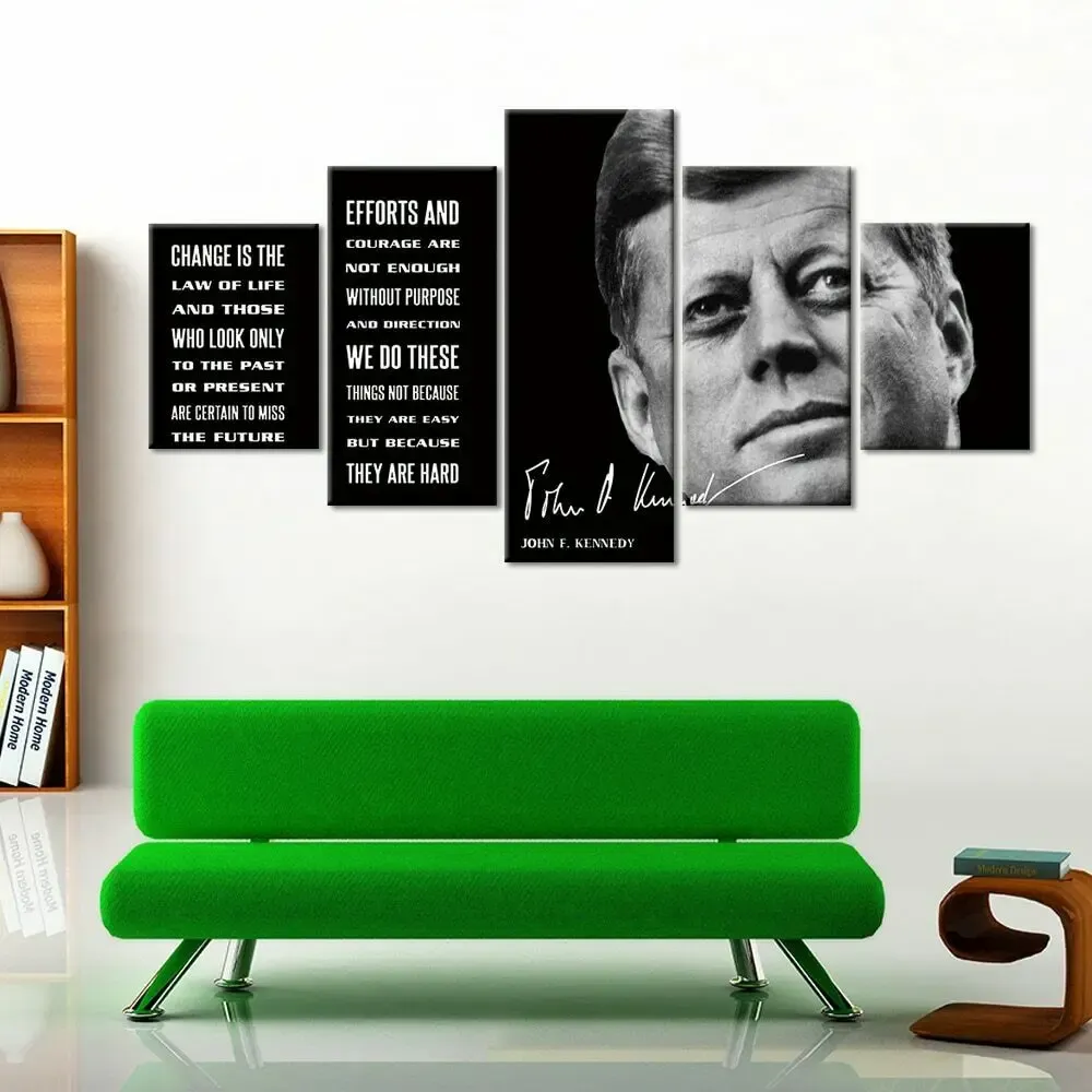 Calligraphy 5 Panel John F Kennedy President America Citat Bild Väggkonst HD -tryck 5 stycken Canvas målningar Affisch Heminredning Rumdekor