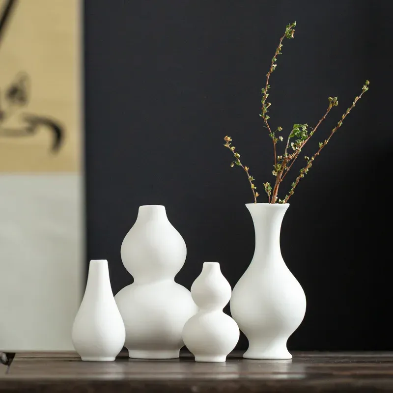 Vases Mini Small Vase White Porcelain Jade HolyWater Vase Tea Room Tea Ceremony Chinese Flower Holder Hydroponic Plant Flower Device