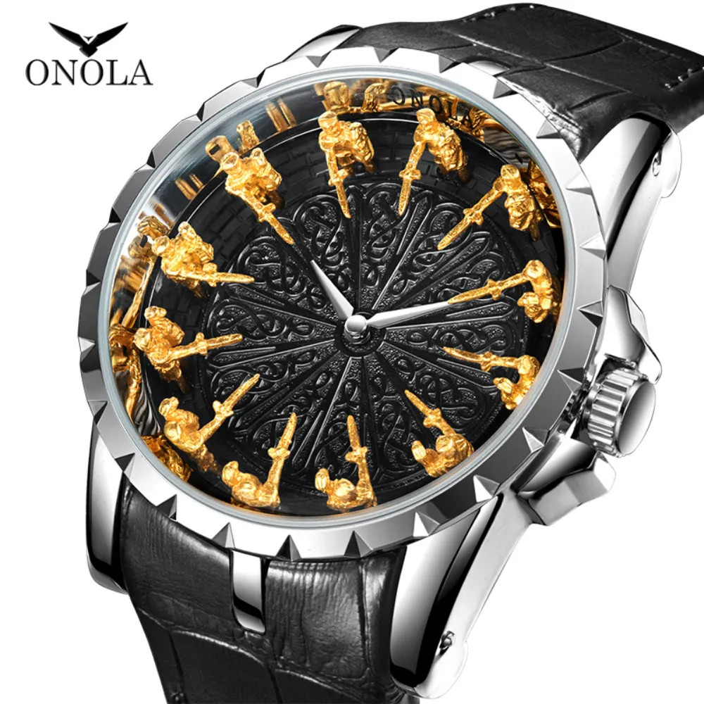 ONOLAファッションラグジュアリーウォッチクラシックブランドローズゴールドクォーツ腕時計レザー防水クールスタイルカラーマン