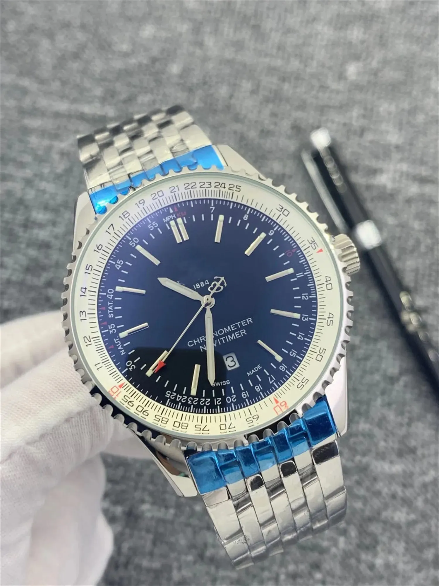 DHgate Breitling Navitimer Watch Automatic Mechanical Movement Silver Dial Brown Leather Strap Mens Watch 46MM 50th Anniversary Edition Watches