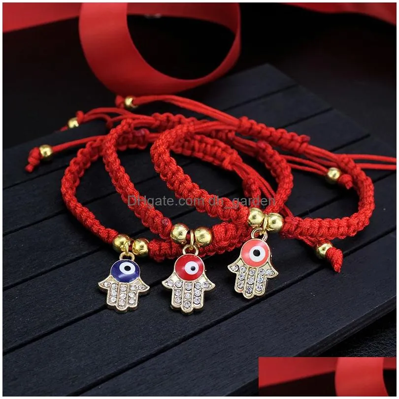 Chain 2021 Hanmade Fatima Hand Evil Blue Eye Pendants Woven Red String Bracelet For Women Fashion Lucky Gold Plated Beads Bracelets Dr Dh8P3