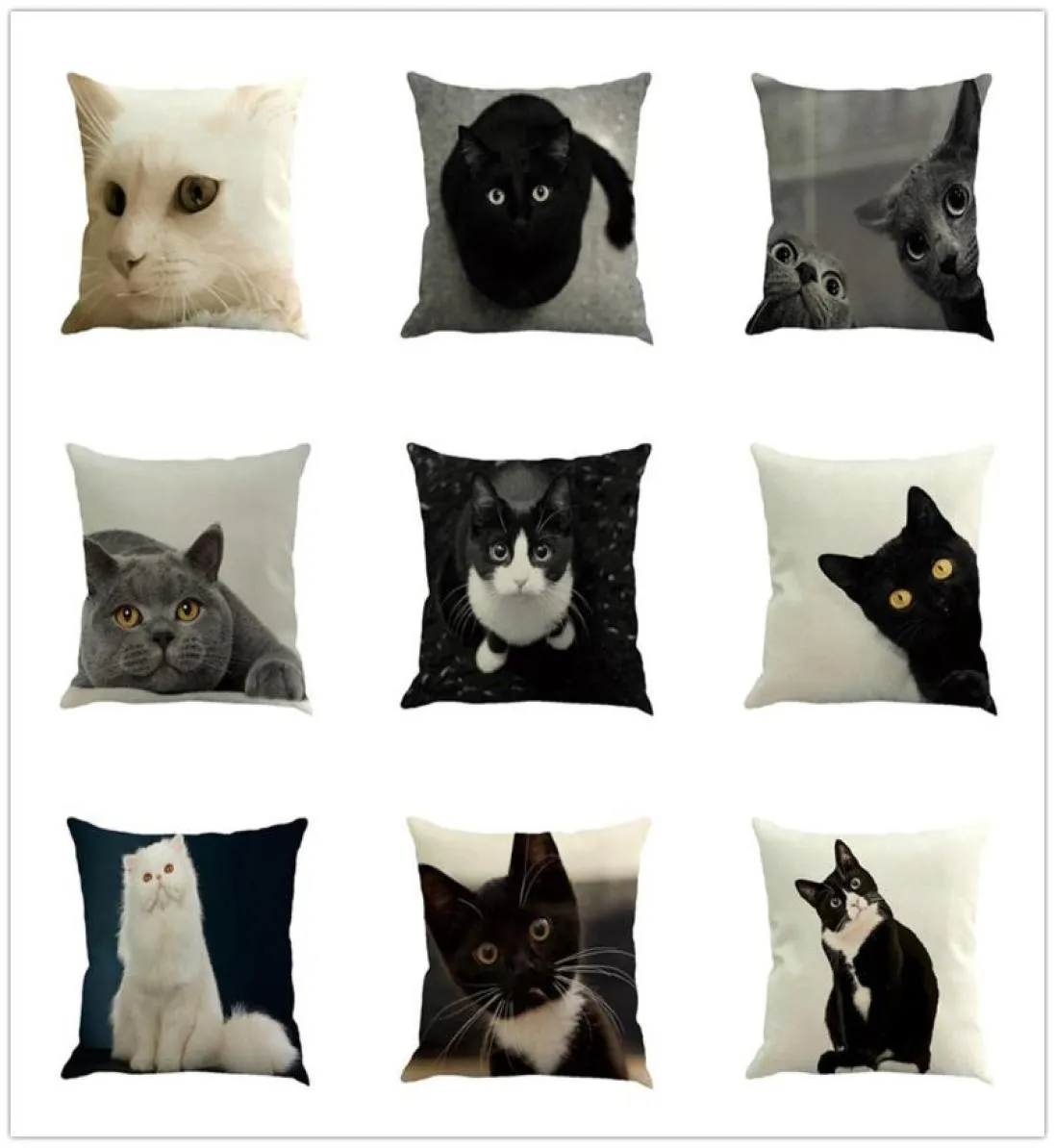 枕ケースROMリネンカバーブラックホワイトハンドペインティングかわいい猫キッチンチェアホーム装飾4545CM5225550