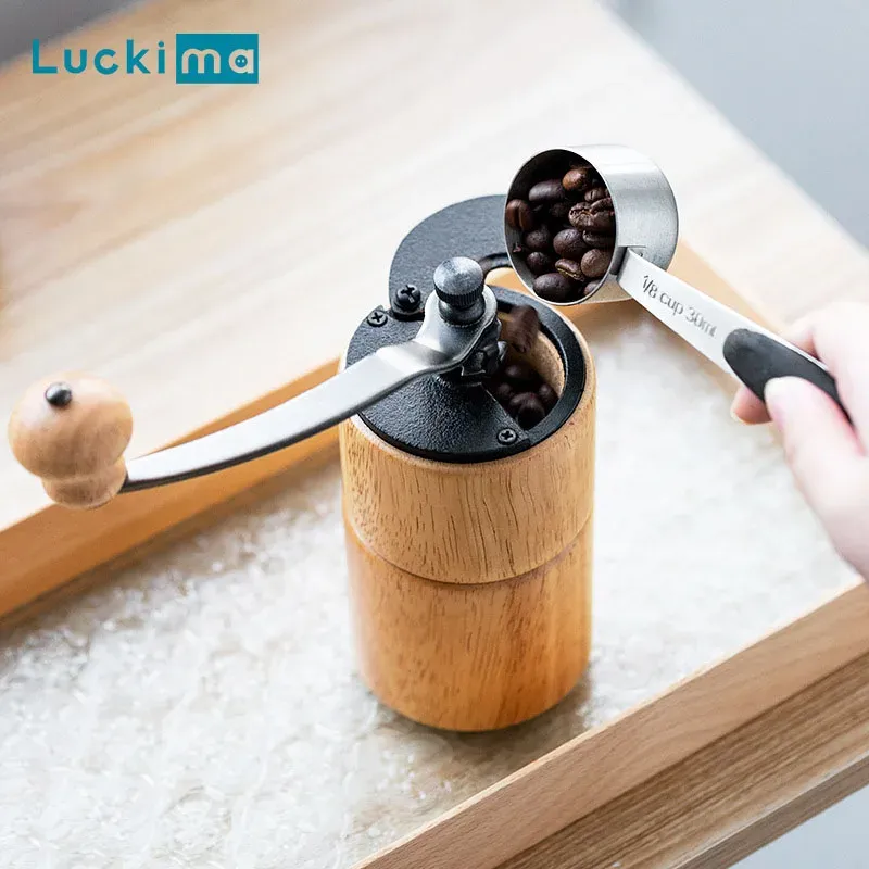Strumenti Mini macinacaffè manuale portatile con impostazioni regolabili Macinacaffè conico in legno a mano per caffè espresso francese
