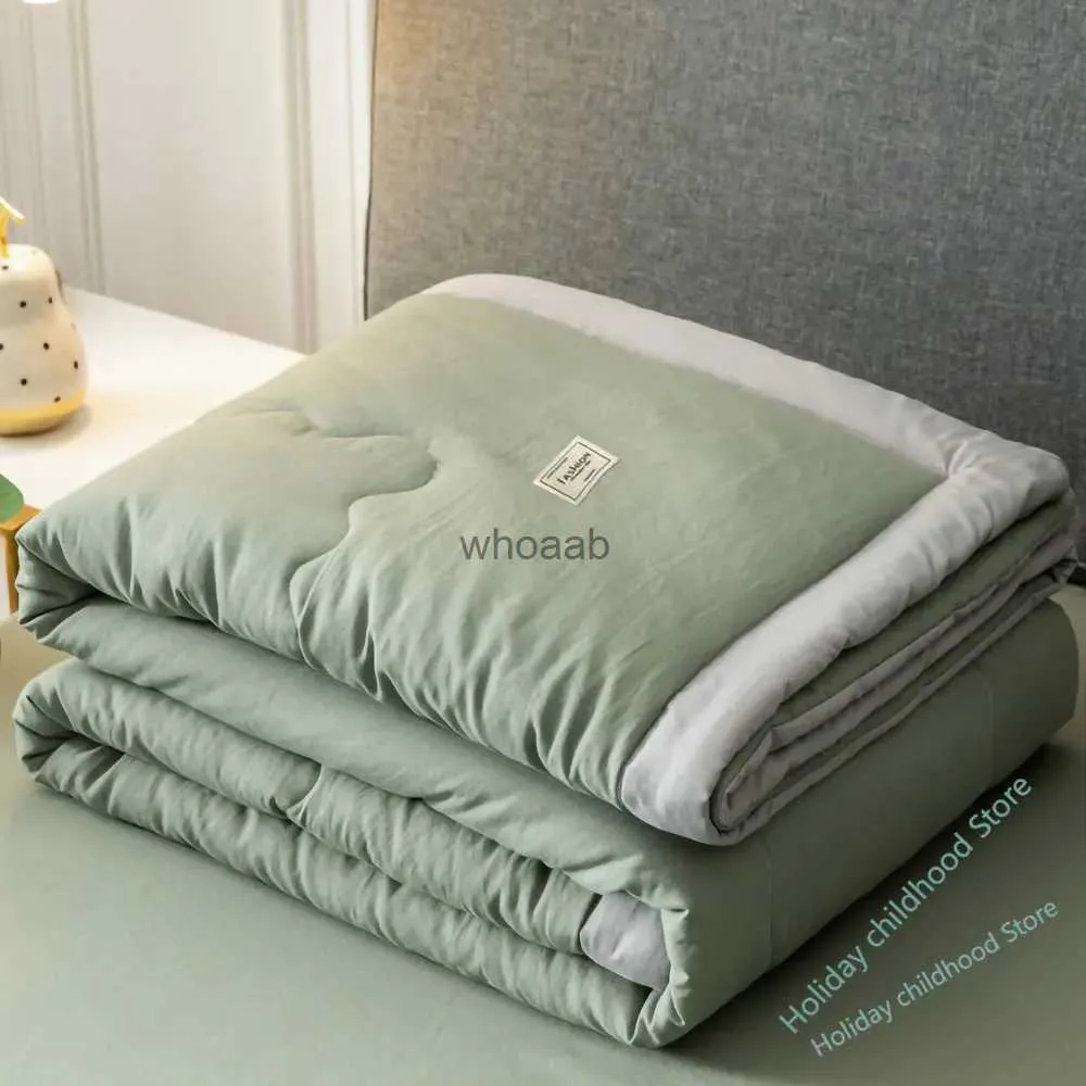 Comforters sätter Zomer Airconditioning Quilt Gewassen Katoen Gooi Deken Quilten Dunne Dekbed Cooling DeKbed Gewatteerde Quilt Effen Kleur YQ240313