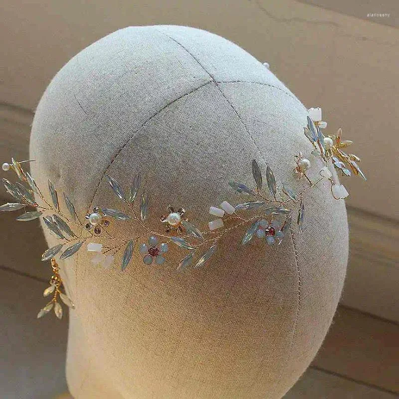 Fermagli per capelli Ornamenti in vetro proteico Fiore dorato Ovel Strass Fascia per capelli Orecchini Accessori da sposa Sposa