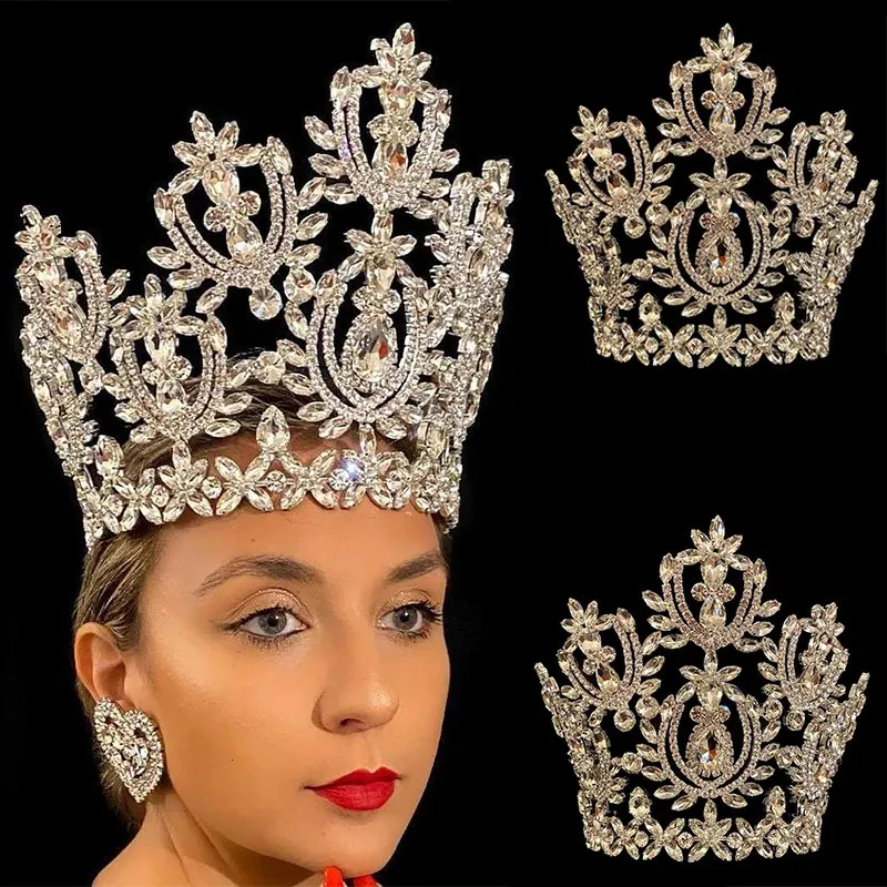 Levery Large Rhinestone Crown Tiara mode hårtillbehör lyxiga pannband Big Crystal Bridal Crown Women Jewelry For Miss 240305