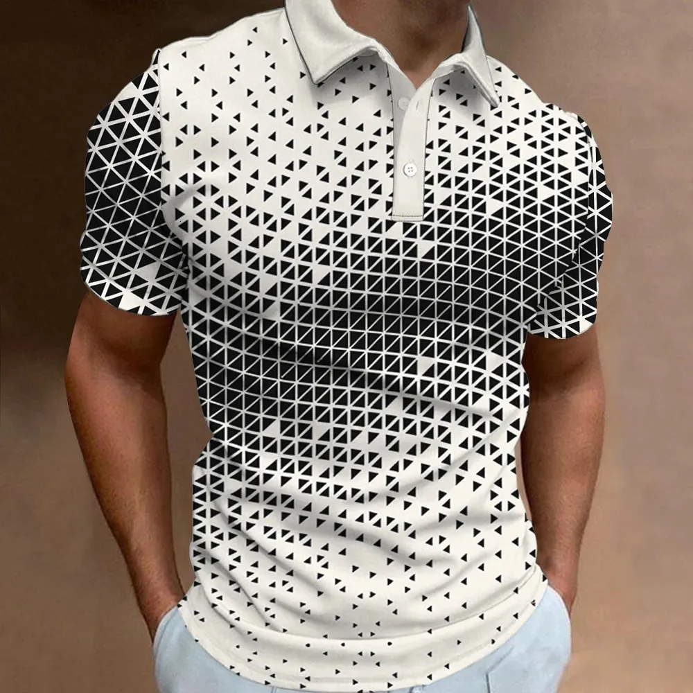 Mode 3D Gradiënt Streep Print Polo T-shirt Voor Mannen Hip Hop Trend Harajuku Straat Korte Mouw Tops Casual revers Knop Shirts 240307