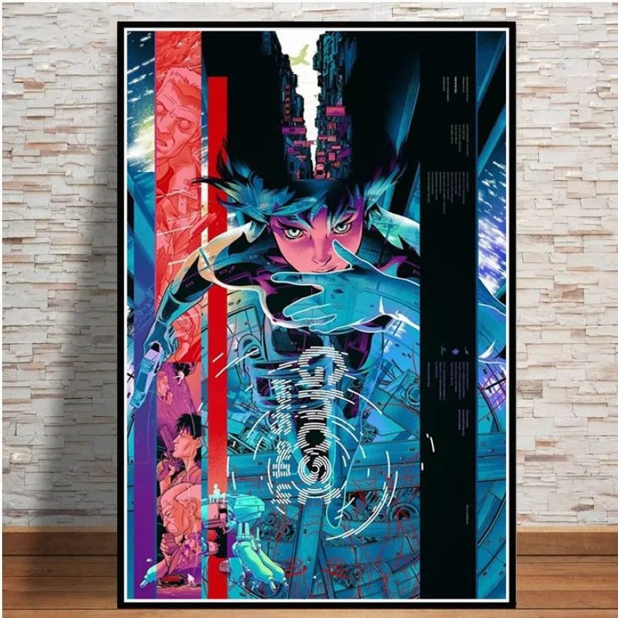 Affisch och utskrifter Ghost in the Shell Fight Police Japan Anime Art Paintings Canvas Wall Pictures for Living Room Home Decor2431