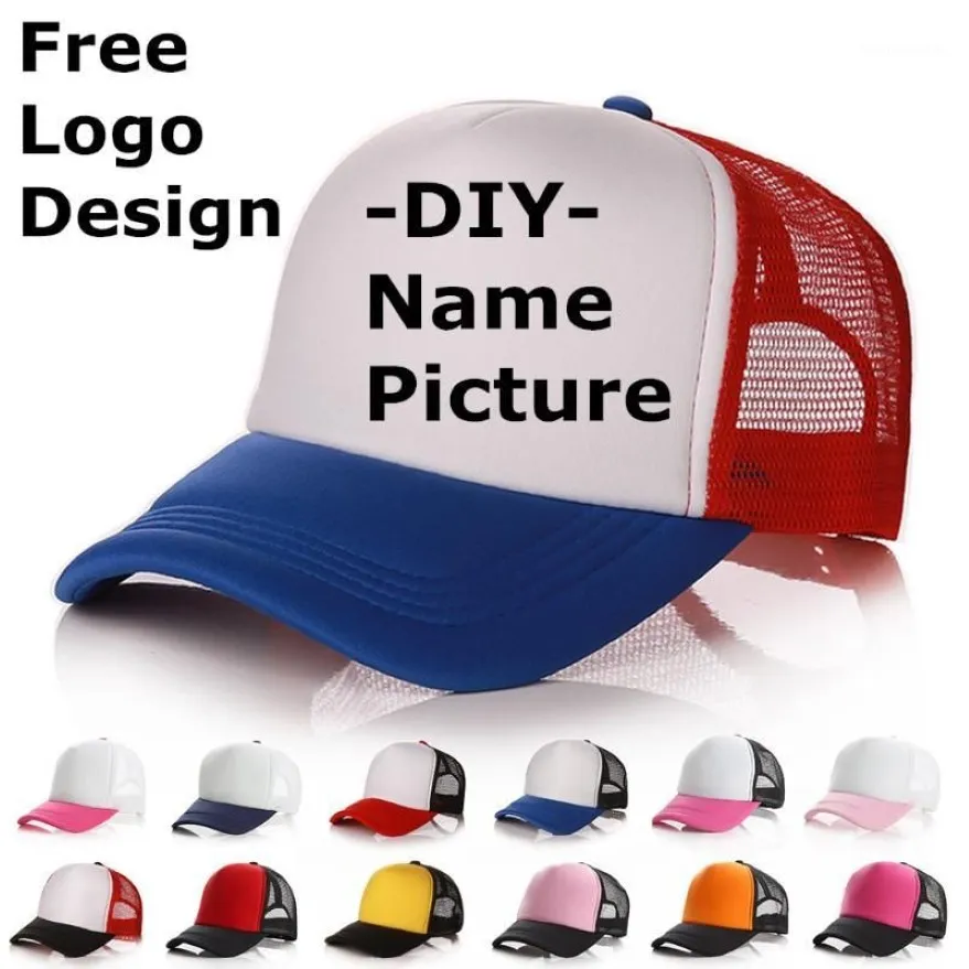 Boll Caps Factory Custom Design Personlighet Diy Trucker Hat Baseball Cap Men Kvinnor Tomn Mesh Justerbar vuxen Gorras1350i