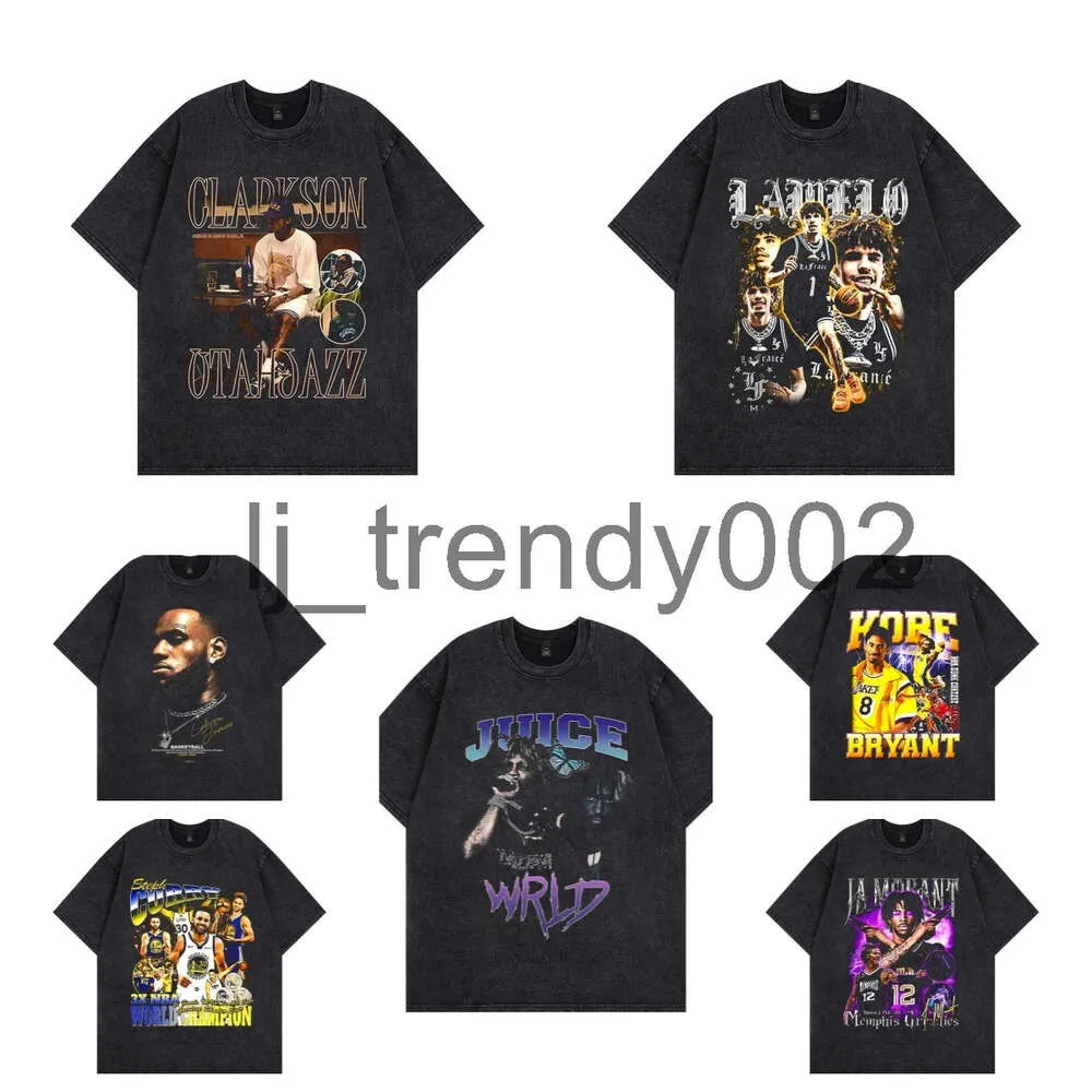 Tkpa Herren-T-Shirts, Y2K-Hip-Hop-Portrait-Druck, getragenes Kurzarm-T-Shirt, Herren-Vintage-Halb-T-Shirt, modische Qualität, Ärmel, Revers und Damen-Coupl