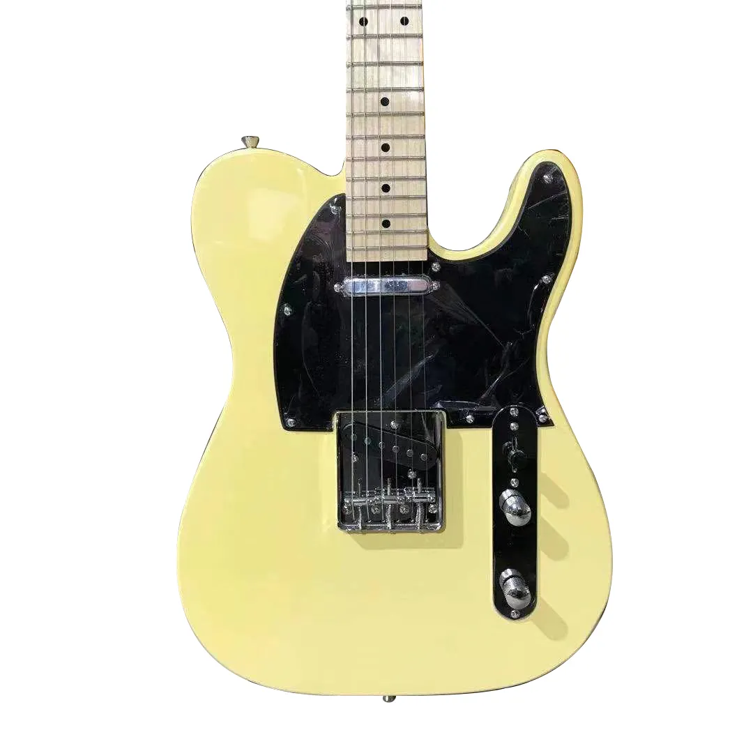 Te le guitare électrique, touche érable, couleur jaune crème, corps en acajou, guitare 6 cordes, guitare rock