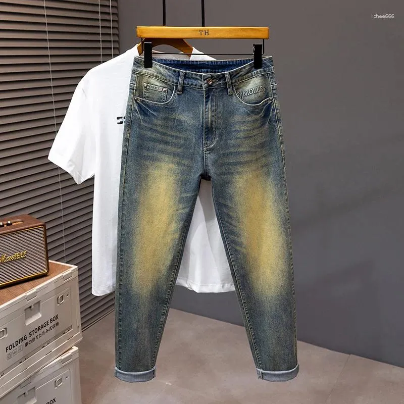 Мужские джинсы 30–46 больших размеров в стиле ретро, винтажные цветные модные уличные повседневные универсальные потертые свободные брюки больших размеров