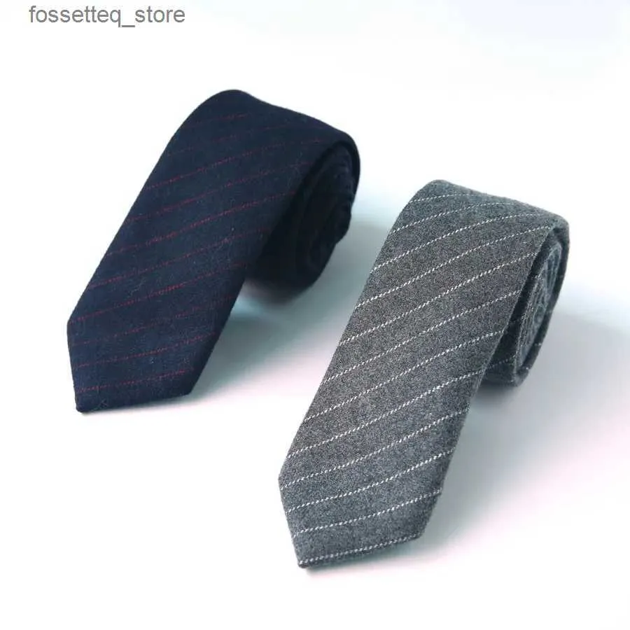 Neck Ties High Quality British Style Striped Grey Blue Solid Wool 7cm Necktie for Man Wedding Business Casual Necktie Accessories L240313