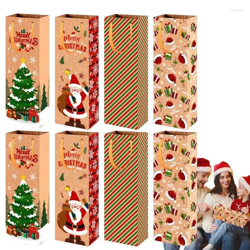 Christmas Decorations 8 Pieces Cookie Bag With Handles Year Gift Candy Kraft Paper Packaging Bags For Chocolates Crayons Toys