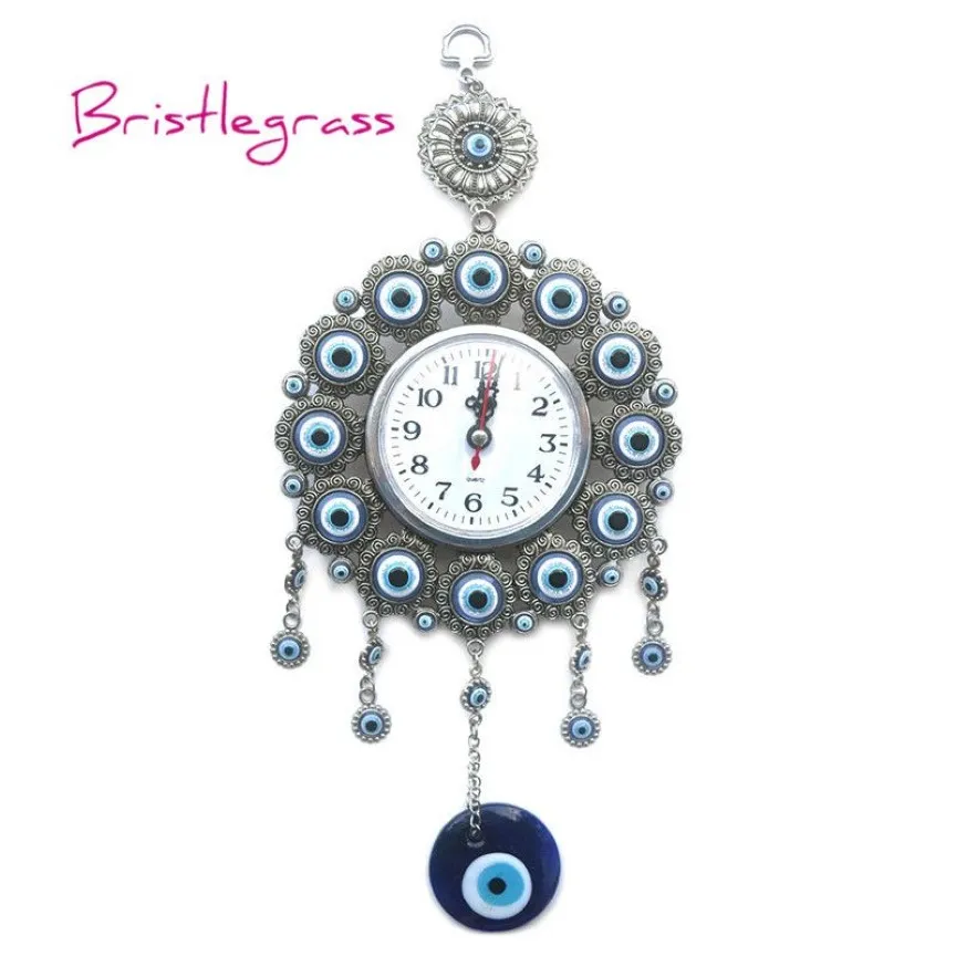 BRISTLEGRASS Turco Nazar Azul Mal de Ojo Reloj de Pared de Cuarzo Colgantes Amuletos Amuletos de la Suerte Bendición Protecciones Decoración del Hogar 2235G