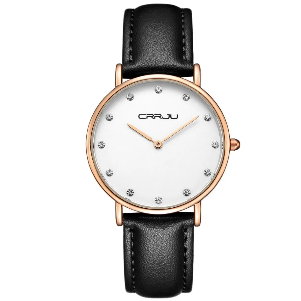 CRRJU Donne di Lusso Strass Orologi Al Quarzo Lady Ultra-sottile Moda Abito Classico Cinturino In Pelle Orologio Da Polso Relogio Feminino256A