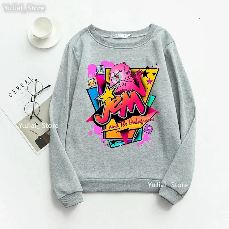 Jem et les hologrammes dessin animé imprimé sweats à capuche vêtements drôle mode Hip Hop sweat Femme Harajuku Kawaii pull hauts 240307