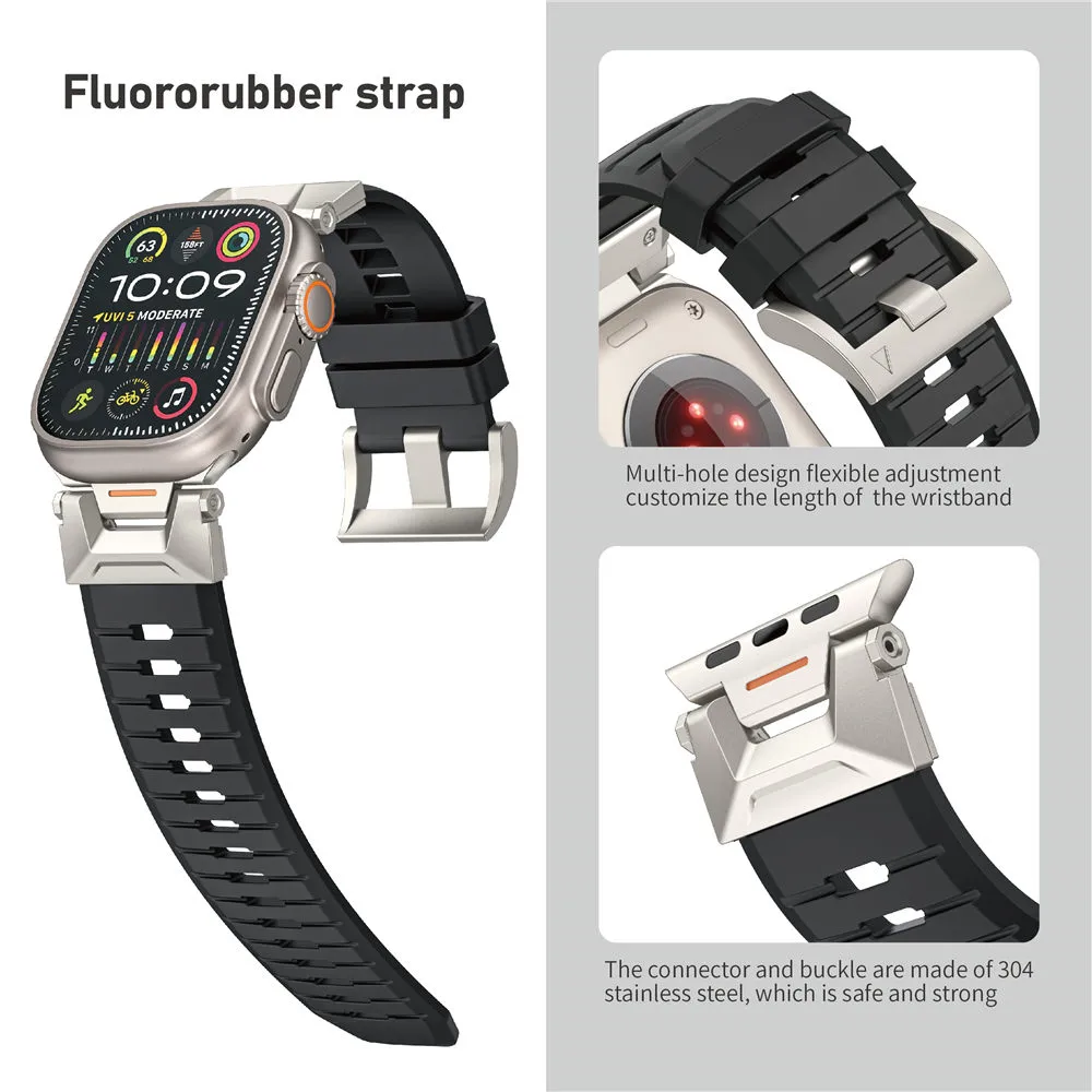 Correa deportiva mecánica de goma fluorada para Apple Watch Ultra 2 Series 9 8 7 6 5 4 SE, correa con hebilla de acero inoxidable