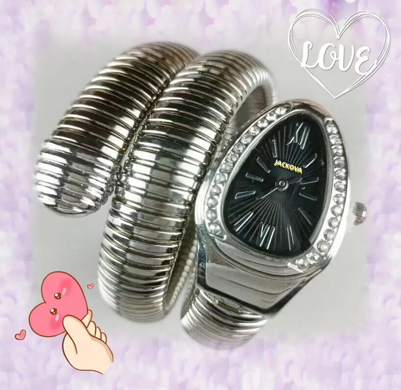 GODKVALITET KVINNOR DIAMONDER RINGARVIKTER Fashion Style Dress Watch Lady Bee Snake Japan Quartz Movement rostfritt stål Remmen Enkel oval form armbandsur presenter