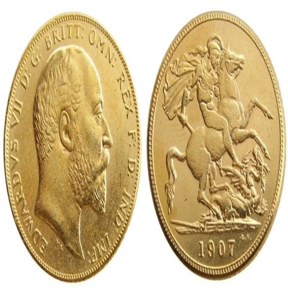 Reino Unido raro 1907 moneda británica Rey Eduardo VII 1 soberano mate 24 K monedas de copia chapadas en oro 235Q