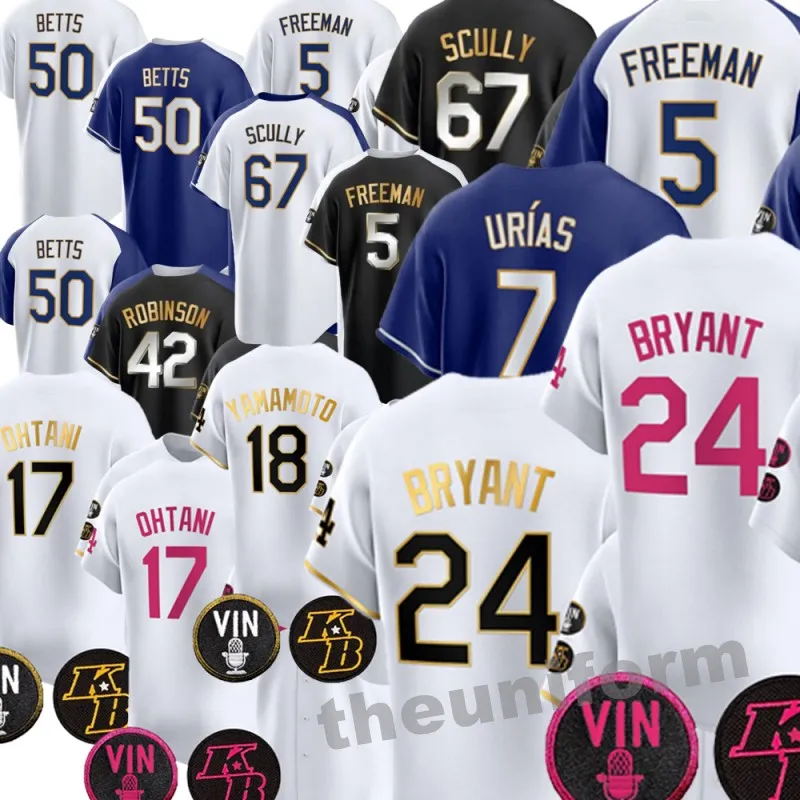 Taille personnalisée pour hommes S-6XL Shohei Ohtani Mookie Betts Clayton Kershaw Maillot de baseball Bryant Freddie Freeman Mamba Scully Cousu