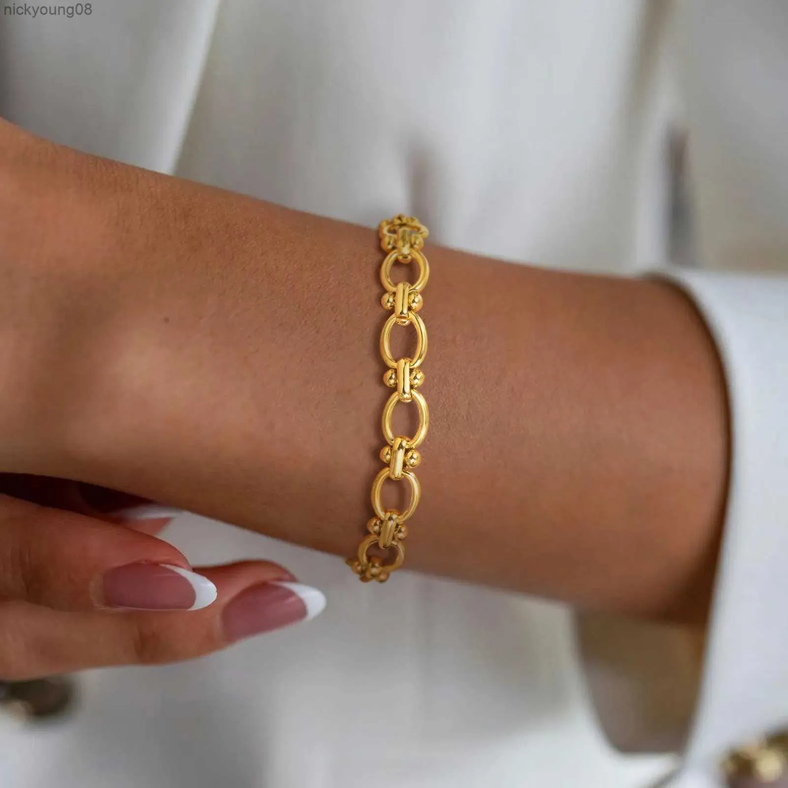 Bangle uttalande rostfritt stålkedja armband för kvinnor Vantage 18k guldpläterad elegant jewerlryl2403
