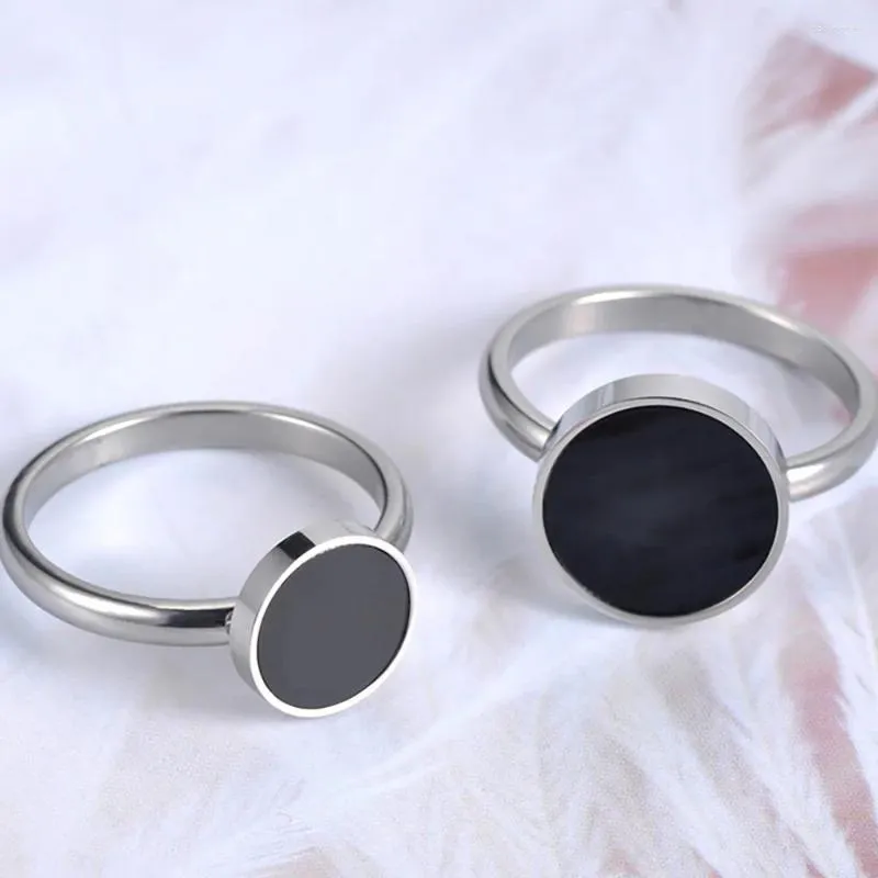 Cluster Rings FlyMango Trendy OL Style Anniversary Ring For Women Girls 10/12mm Black Acrylic Stone 316L Stainless Steel Jewlery FR19048