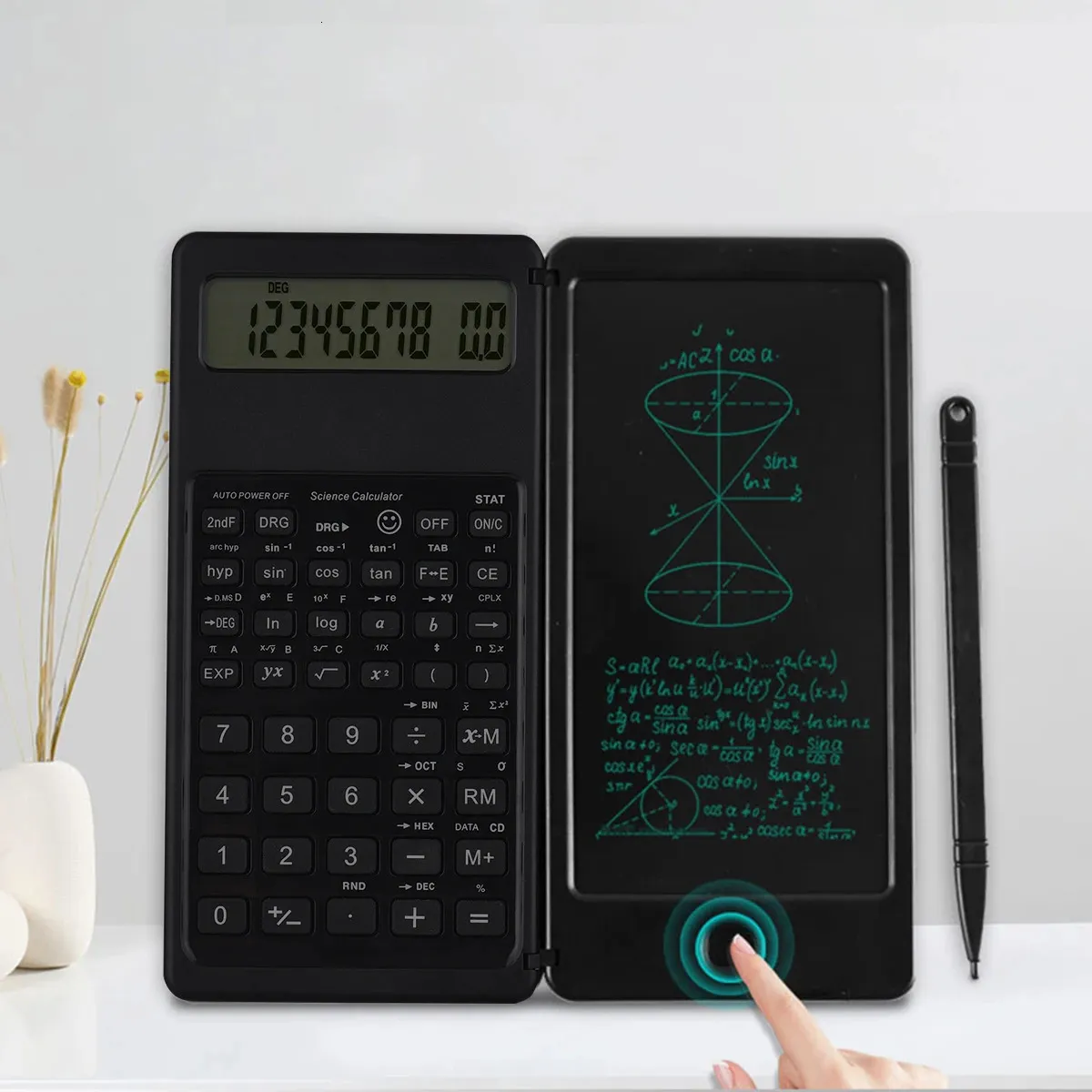 Foldbar vetenskaplig kalkylator 10Digit Digital stor display med en raderbar skrivande tablett ritningsplatta matematik calculato 240227