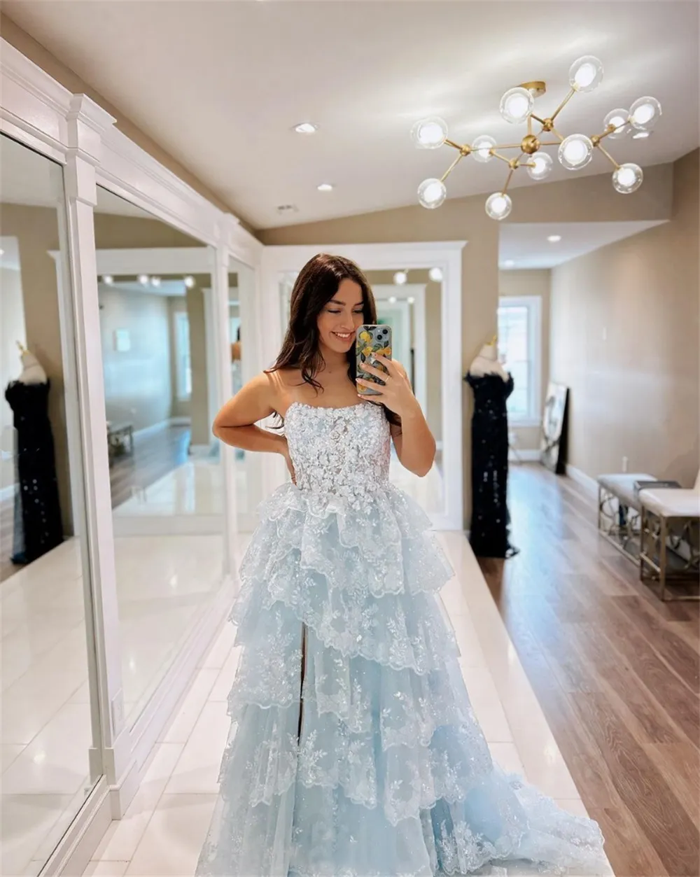 barbie black and white dress Beaded Black Prom Dresses Long Sleeve A-line Mafia Formal Dresses BD01 –  Viniodress main image 0