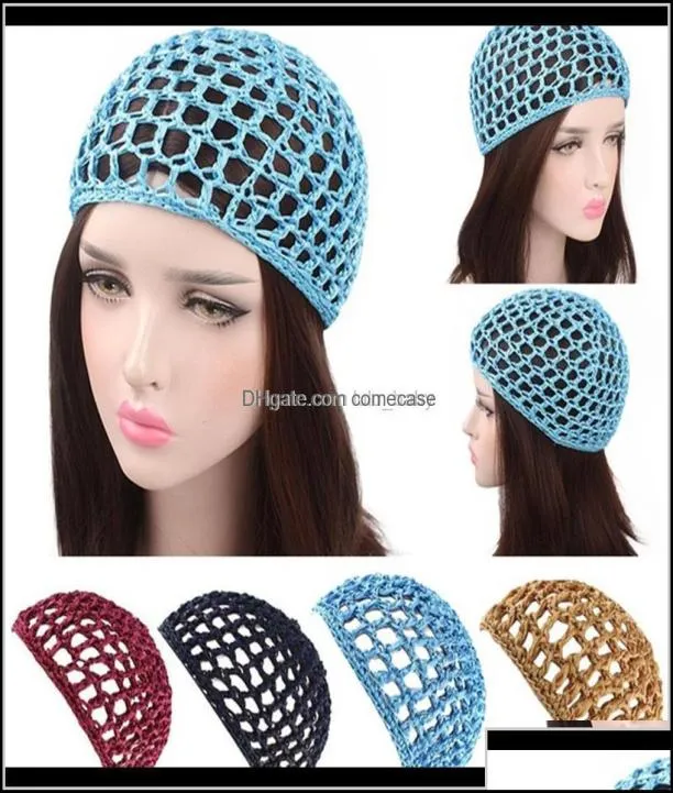 Perruque Caps Accessoires pour cheveux Outils Produits 2021 Femmes Mesh Net Crochet Cap Solide Couleur Snood Slee Night Er Turban Chapeau Casual Bean3407757