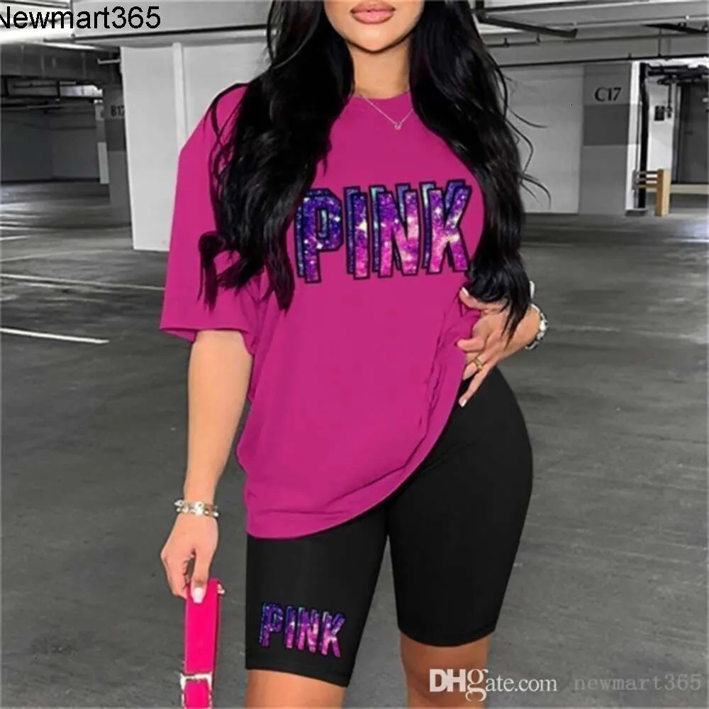 Women Tracksuits Two Piece Set Designer 2024 New Fashion Casual Summer Outfits Contrast Sport Round Neck Printed Short Sleeve Hip Lifting Shorts