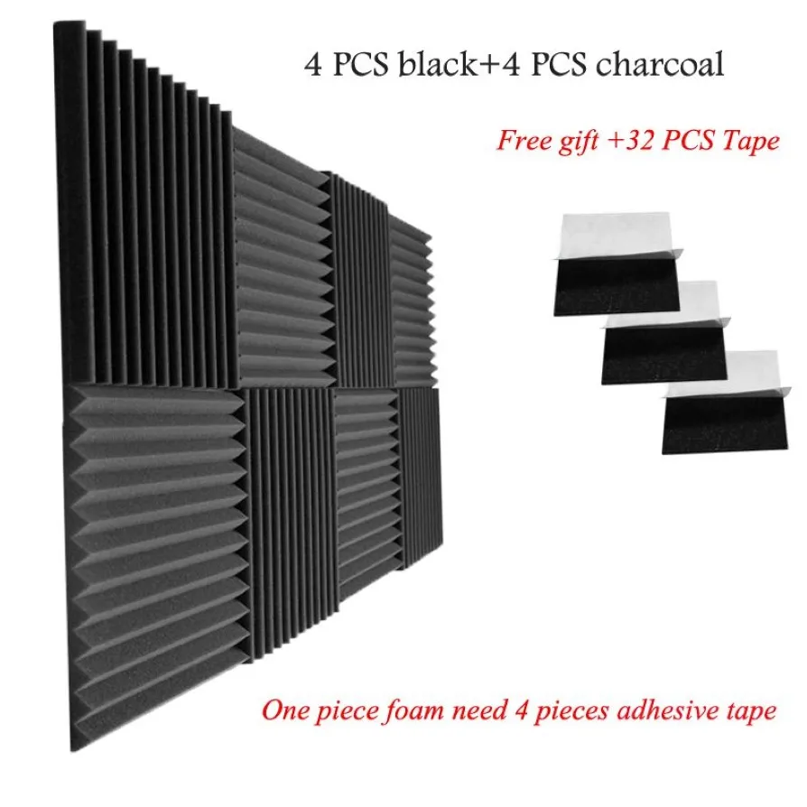 12'' 12'' 1'' inches Wedge Acoustic Foam with Adhesive Tape 8 PCS Soundproof Panels266F