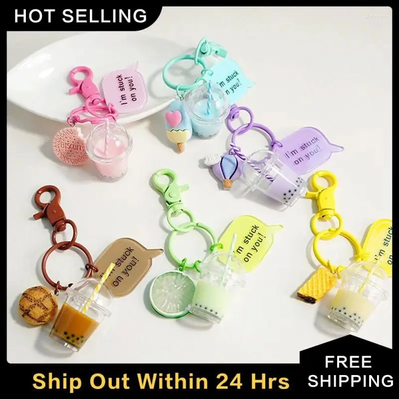 Keychains Fashion Resin Cartoon -Cream Bubble Tea Biscuit Pinging Key Rings for Friend Moman Girl Bag Acessórios