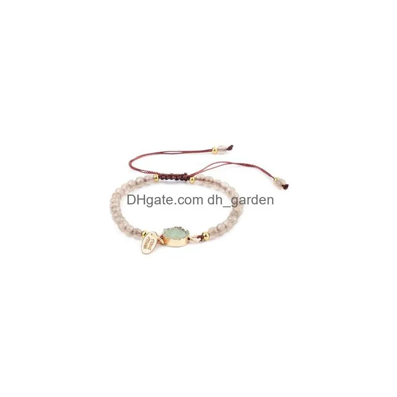 Charm Armbanden Nieuwe Handgemaakte 4Mm Amber Steen Gevlochten Kralen Armband Voor Vrouwen Roze Paars Wit Verstelbare Weave Mode-sieraden drop Dhpsx