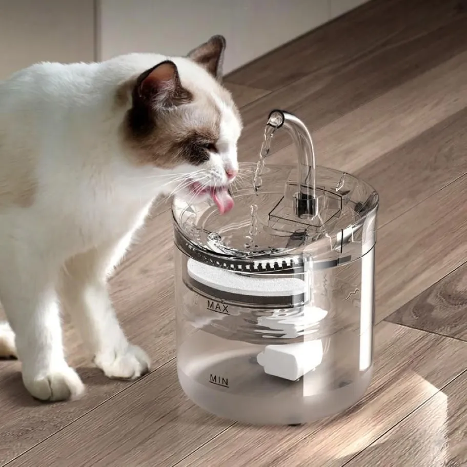 Cat Bowls Feeders 2L Automatisk vattenfontän med kranar Dog Dispenser Transparent filter Drinker Pet Sensor Drinking Feeder2865