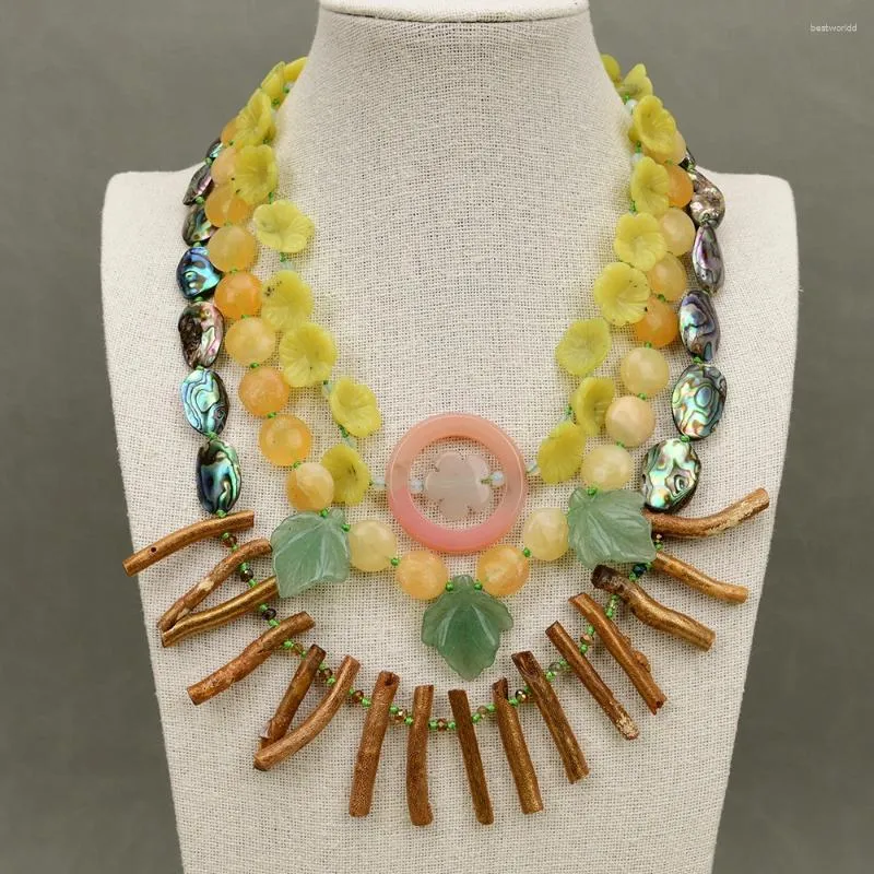 Anhänger Halsketten G-G Handgemachte Halskette Schwere 3 Reihen Mix Edelsteine Goldene Koralle Abalone Shell Jade Multi Stone Achat Für Dame